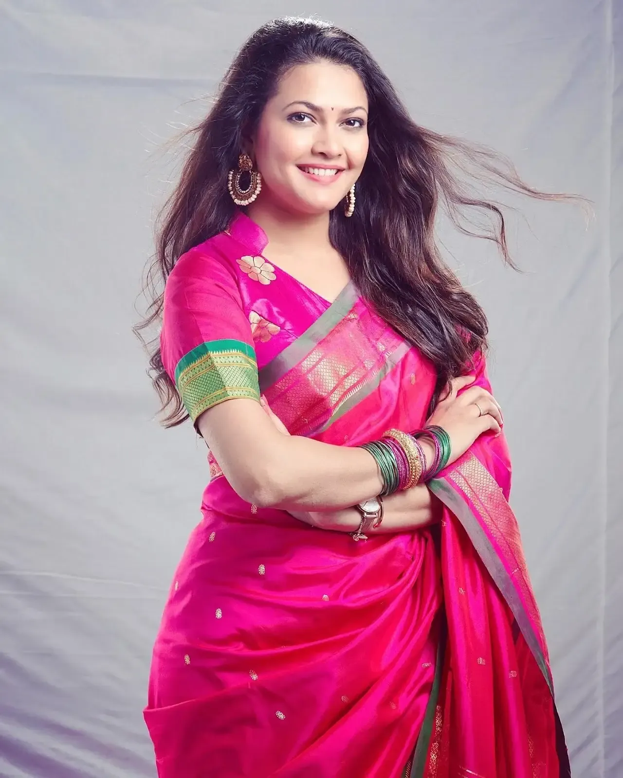 North Indian Singer Priyanka Barve in Traditional Red Saree